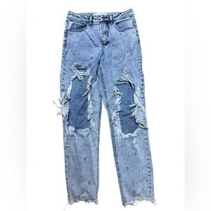Tinseltonw.Blue Boyfriend Jeans with Distressed Details